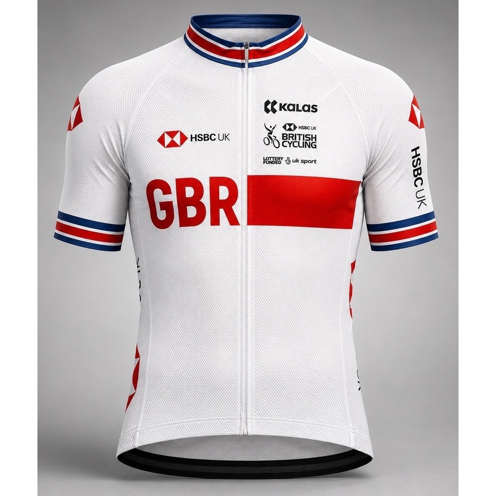Kalas GBR British Cycling Jersey Mens Size 7 Full Zip White HSBC Team Bike